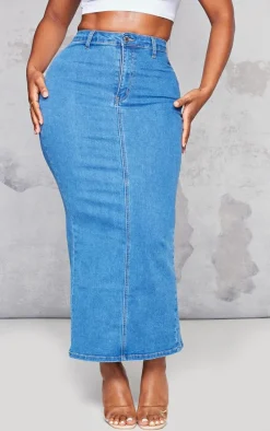 Shape Mid Blue Wash Denim Disco Midaxi Skirt