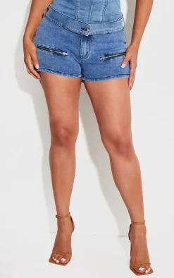 Shape Mid Blue Wash Denim Belt Detail Hot Pants