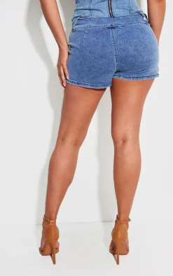 Shape Mid Blue Wash Denim Belt Detail Hot Pants