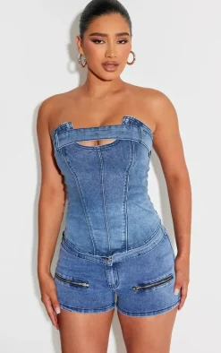 Shape Mid Blue Wash Denim Belt Detail Hot Pants