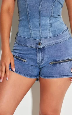 Shape Mid Blue Wash Denim Belt Detail Hot Pants