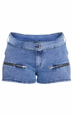 Shape Mid Blue Wash Denim Belt Detail Hot Pants