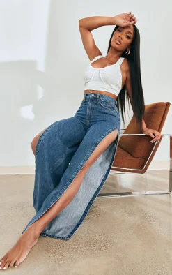 Shape Mid Blue Wash Extreme Split Detail Jeans