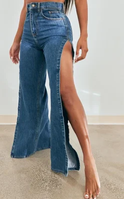 Shape Mid Blue Wash Extreme Split Detail Jeans