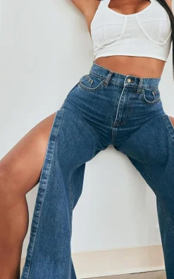 Shape Mid Blue Wash Extreme Split Detail Jeans