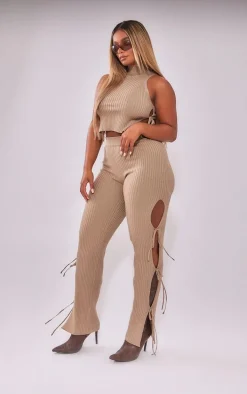 Shape Mocha Knit Tie Side Flared Pants