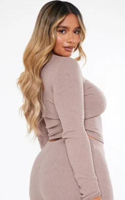 Shape Mocha Marl Rib Long Sleeve Top