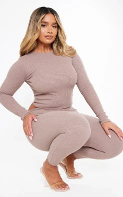 Shape Mocha Marl Rib Long Sleeve Top
