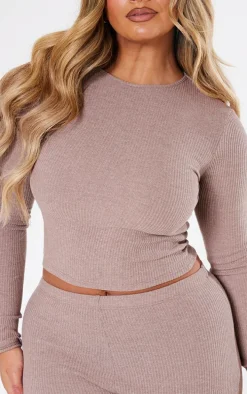 Shape Mocha Marl Rib Long Sleeve Top