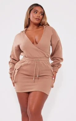 Shape Mocha Plunge Wrap Utility Pocket Sweatshirt Dress