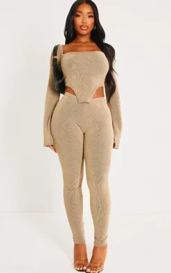 Shape Mocha Ribbed Bardot Flare Split Sleeve Crop Top