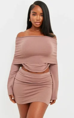 Shape Mocha Soft Knit Extreme Foldover Long Sleeve Ruched Side Top