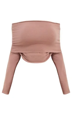 Shape Mocha Soft Knit Extreme Foldover Long Sleeve Ruched Side Top