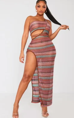 Shape Multi Crochet Contrast Binding Cut Out Maxi Dress