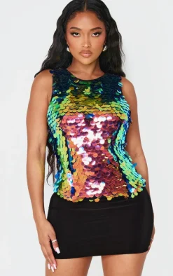 Shape Multi Neon Iridescent Sequin Longline Top