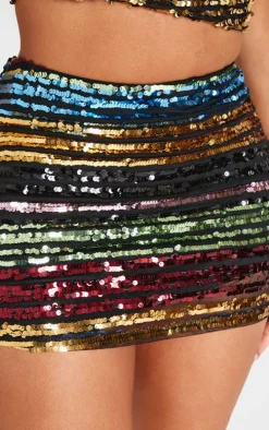 Shape Multi Stripe Sequin Low Rise Mini Skirt