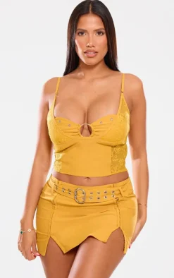Shape Mustard Lace Insert Ring Detail Utility Corset Top