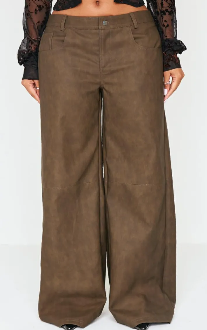 Shape Mustard Washed Faux Leather Wide Leg Pants