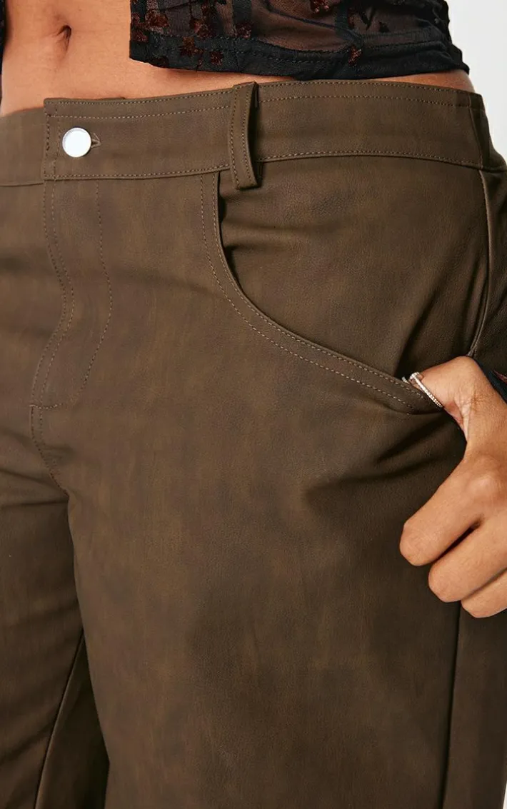 Shape Mustard Washed Faux Leather Wide Leg Pants