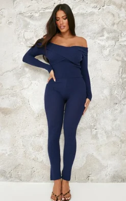 Shape Navy Bardot Knitted Top