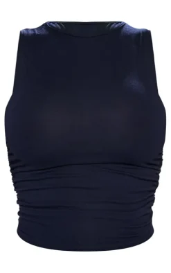 Shape Navy Jersey Ruched Side Sleeveless Crop Top