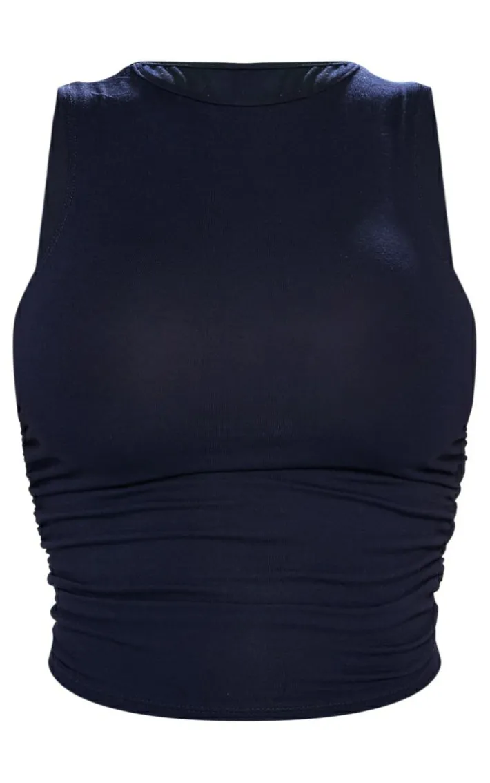Shape Navy Jersey Ruched Side Sleeveless Crop Top