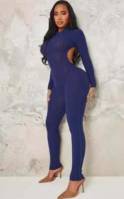 Shape Navy Rib Knit Jumpsuit