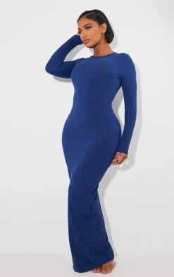 Shape Navy Sculpted Long Sleeve Maxi Dress
