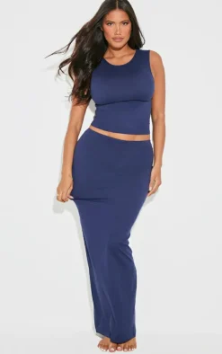 Shape Navy Sculpted Low Rise Maxi Skirt