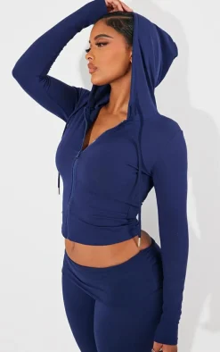 Shape Navy Sculpted Zip Through Hoodie