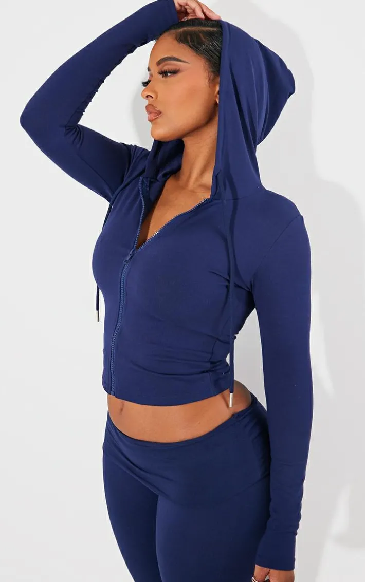 Shape Navy Sculpted Zip Through Hoodie