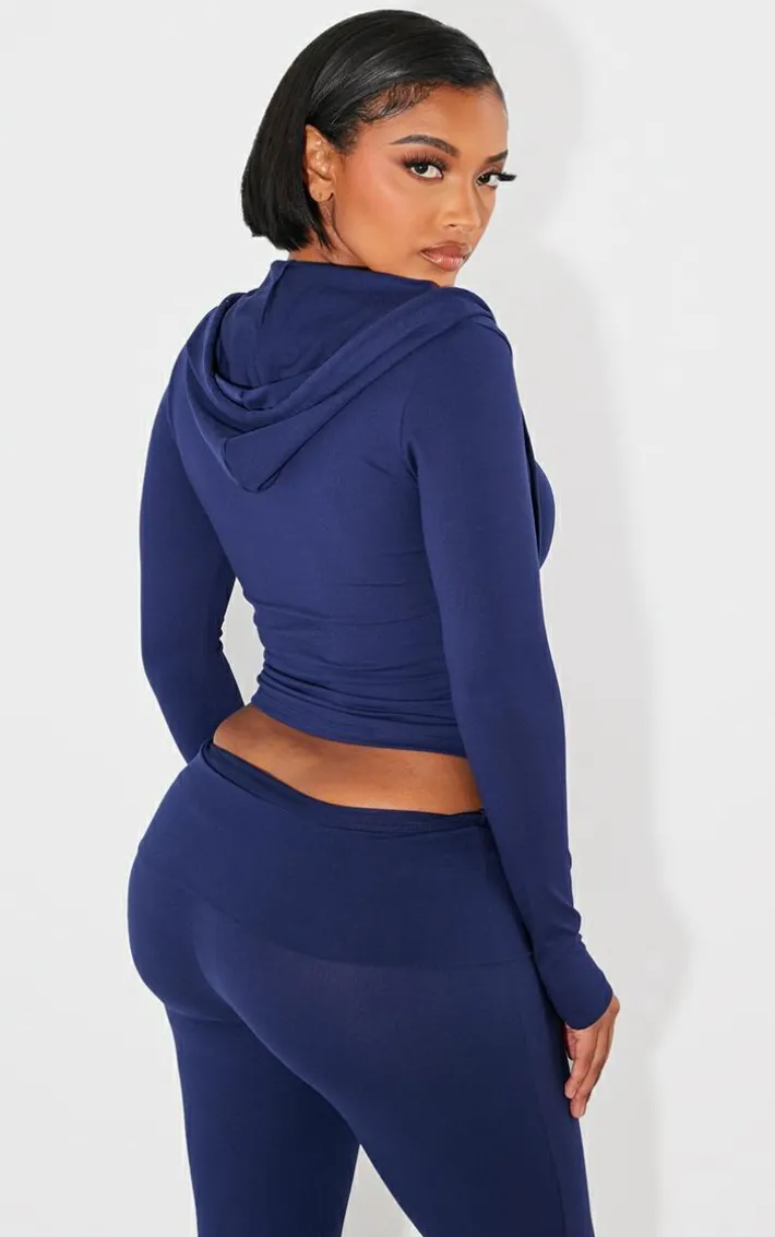 Shape Navy Sculpted Zip Through Hoodie