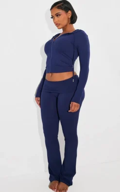 Shape Navy Sculpted Zip Through Hoodie