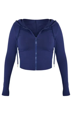Shape Navy Sculpted Zip Through Hoodie