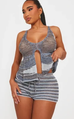 Shape Navy Stripe Knit Halterneck Tie Front Top