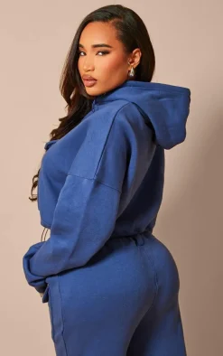Shape Navy Toggle Waist Pocket Front Cropped Hoodie