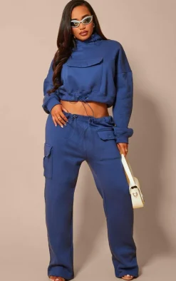 Shape Navy Toggle Waist Pocket Front Cropped Hoodie