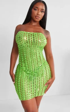 Shape Neon Green Textured Bandeau Bodycon Dress