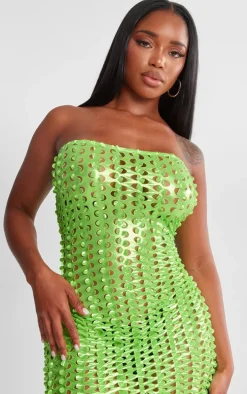 Shape Neon Green Textured Bandeau Bodycon Dress