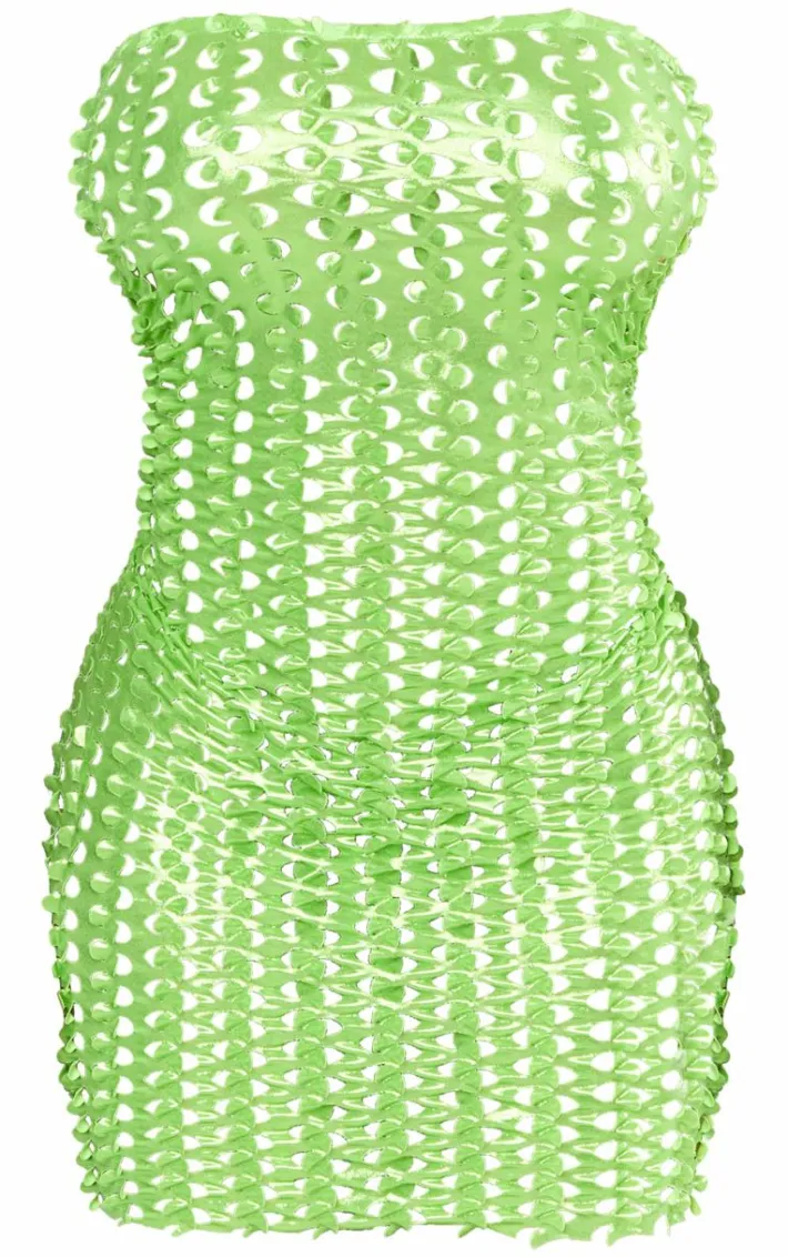 Shape Neon Green Textured Bandeau Bodycon Dress