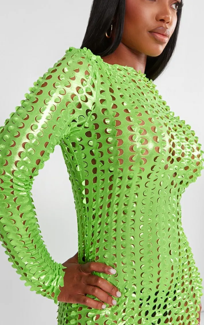 Shape Neon Green Textured Detail Long Sleeve Maxi Dress