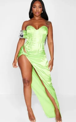 Shape Neon Lime Satin Knot Side Maxi Skirt