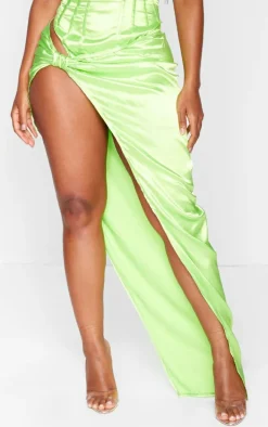 Shape Neon Lime Satin Knot Side Maxi Skirt