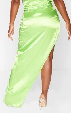 Shape Neon Lime Satin Knot Side Maxi Skirt