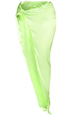 Shape Neon Lime Satin Knot Side Maxi Skirt