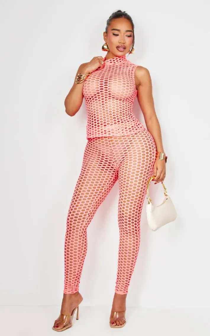 Shape Neon Pink Fish Net Leggings
