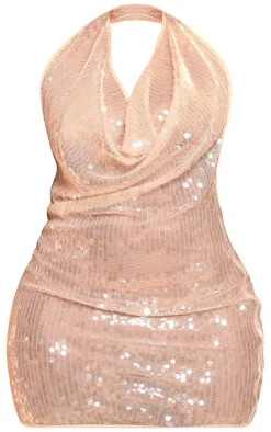 Shape Nude Disc Sequin Halterneck Bodycon Dress