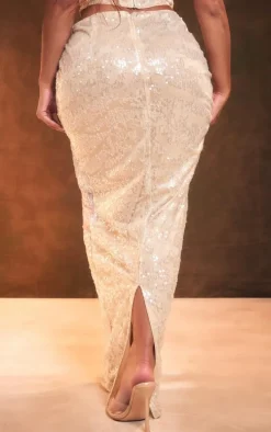 Shape Nude Ombre Sequin Split Back Maxi Skirt