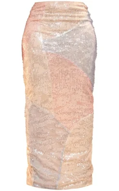 Shape Nude Ombre Sequin Split Back Maxi Skirt