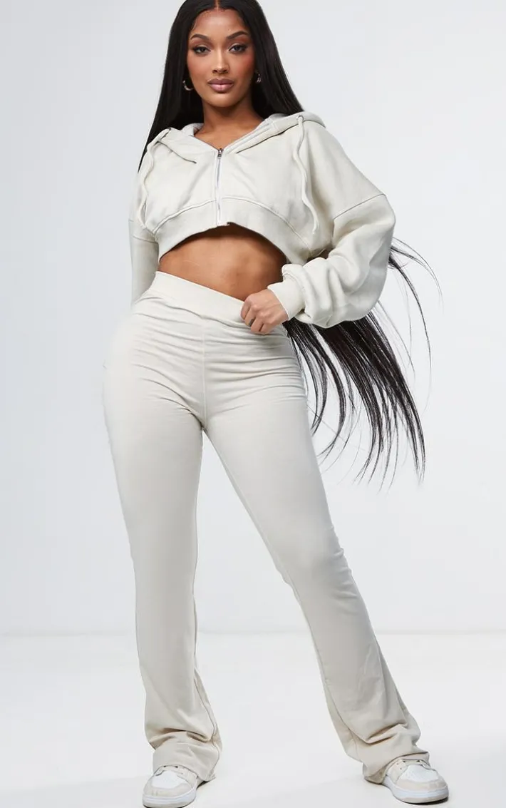 Shape Oatmeal Cotton High Waist Flared Pants